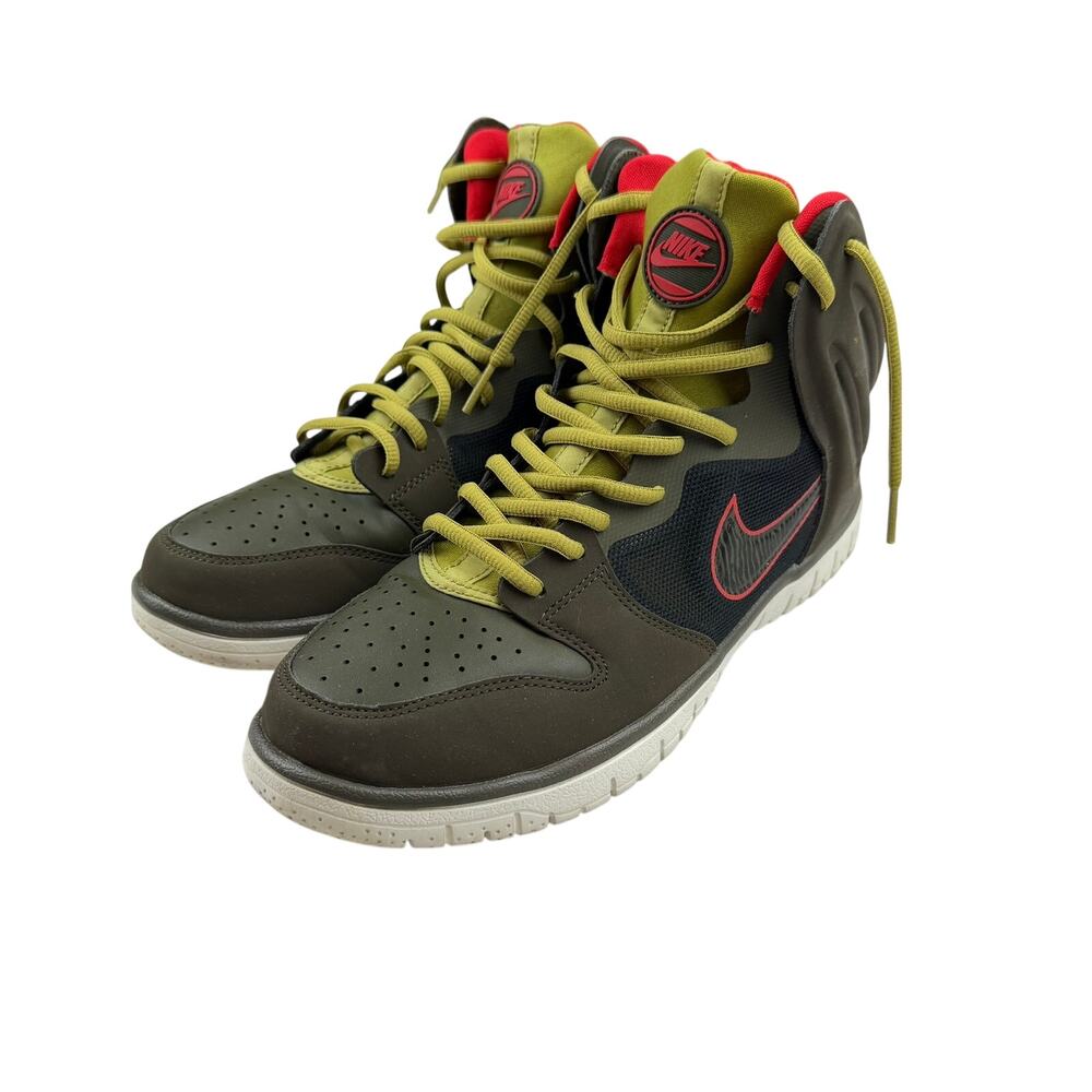 Nike Dunk High Free Olive Green Red Sneakers Size 8